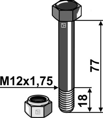 Schraube mit Sicherungsmutter - M12x1,75 - 10.9